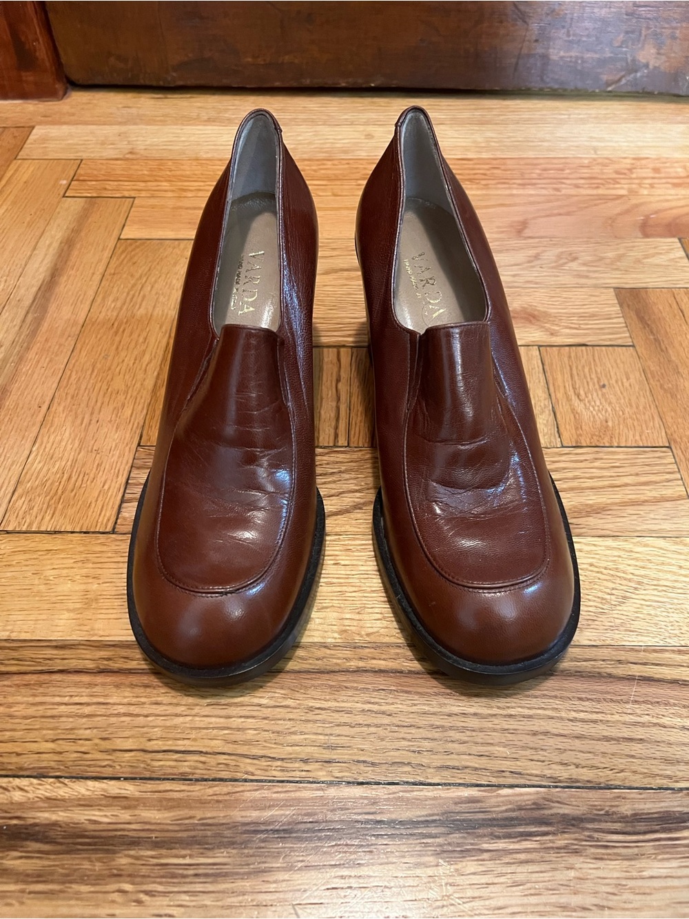 Women's Brown Leather Block Heel Pump